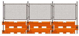 Water-filled barriers with fence toppers at an urban vertical construction site